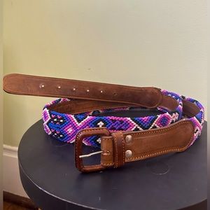 Boho Embroidered Leather Belt 38.5” - 44”